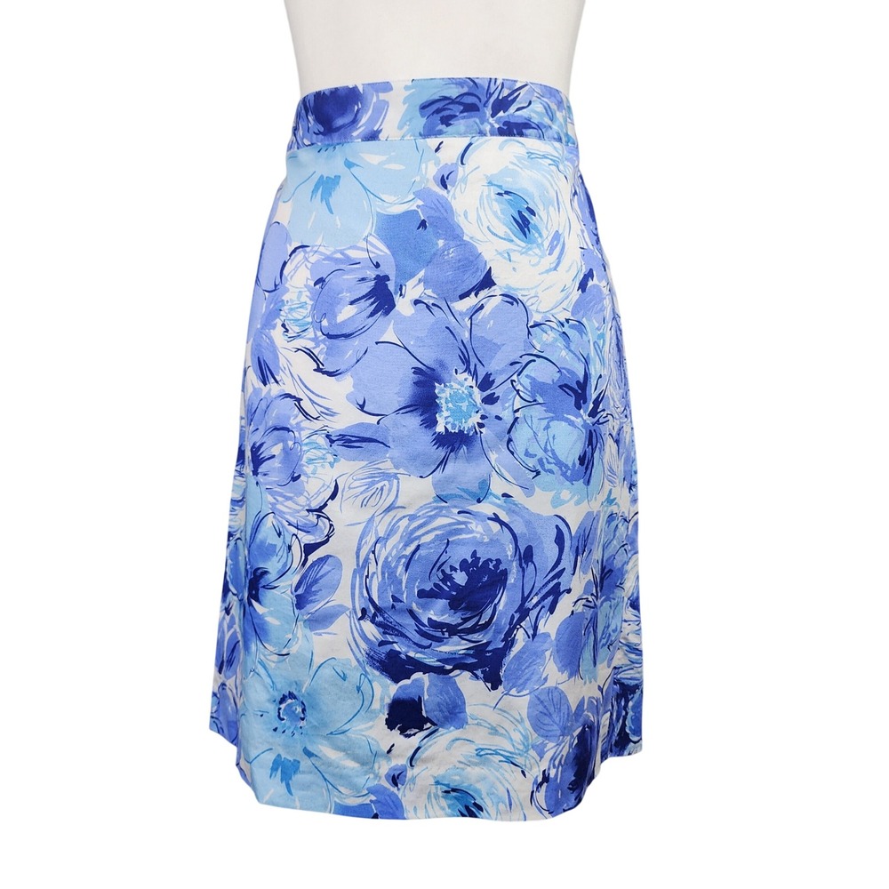 Van Heusen Cotton Pencil Skirt Womens 8 Blue White Floral Casual Preppy Office
